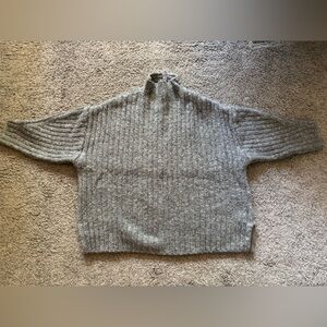 Gray Ribbed Turtleneck Sweater